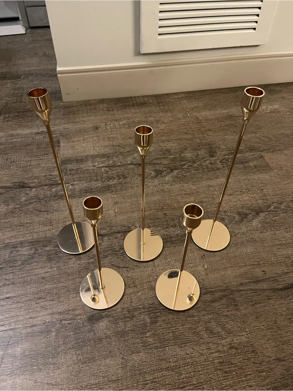Gold Metal Taper Candle Holders Set of 5